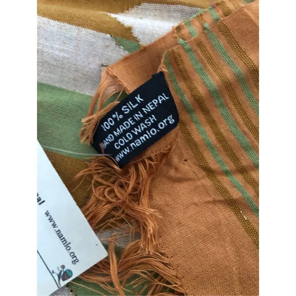 NWT brown green 100% silk shaw/wrap 8x62 handmade in Nepal